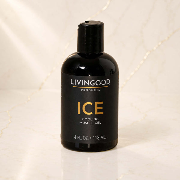 A bottle of Livinggood Products ICE Cooling Muscle Gel, 4 fl. oz.