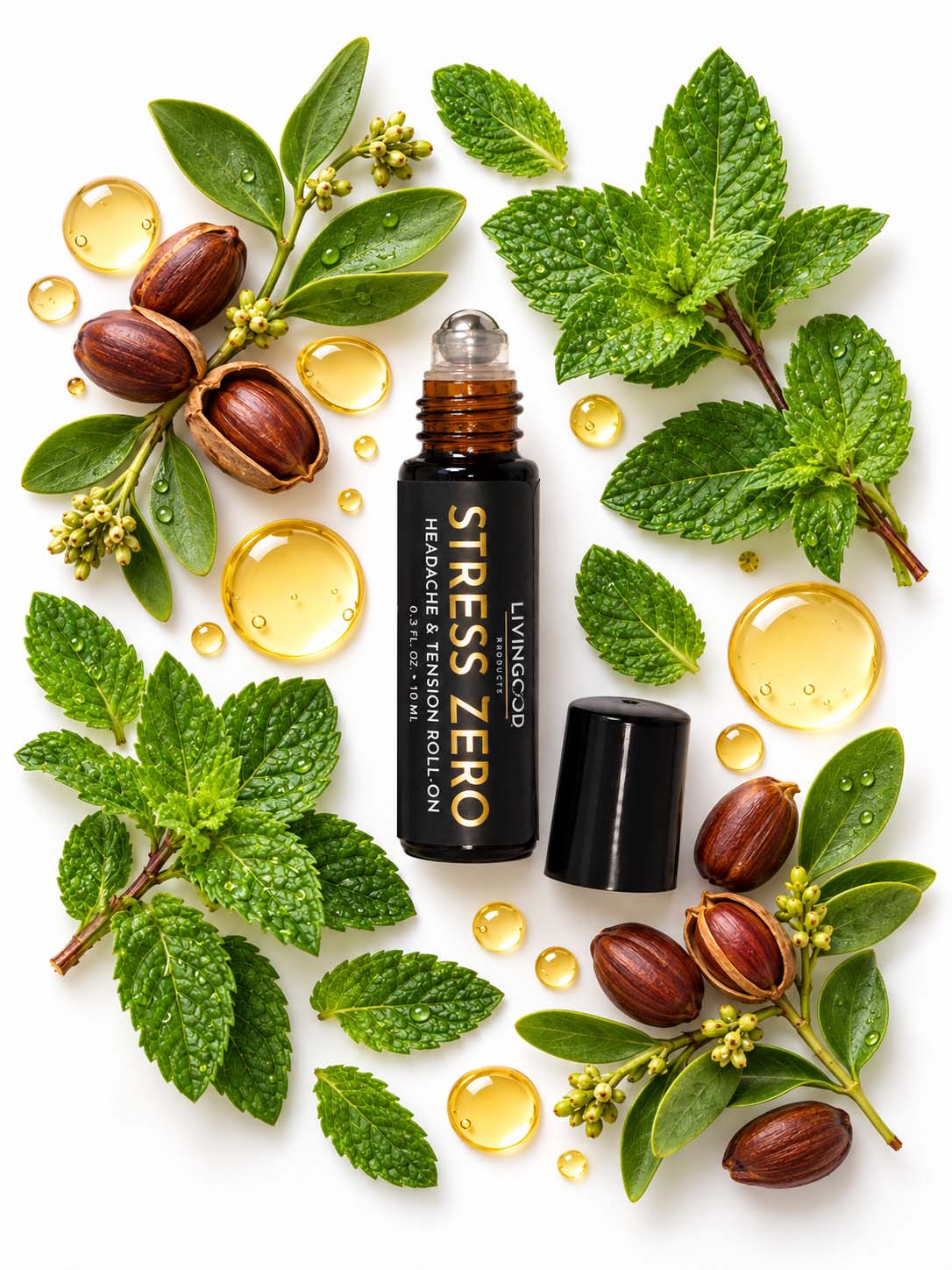 Livingood Stress Zero with peppermint, spearmint, and oil